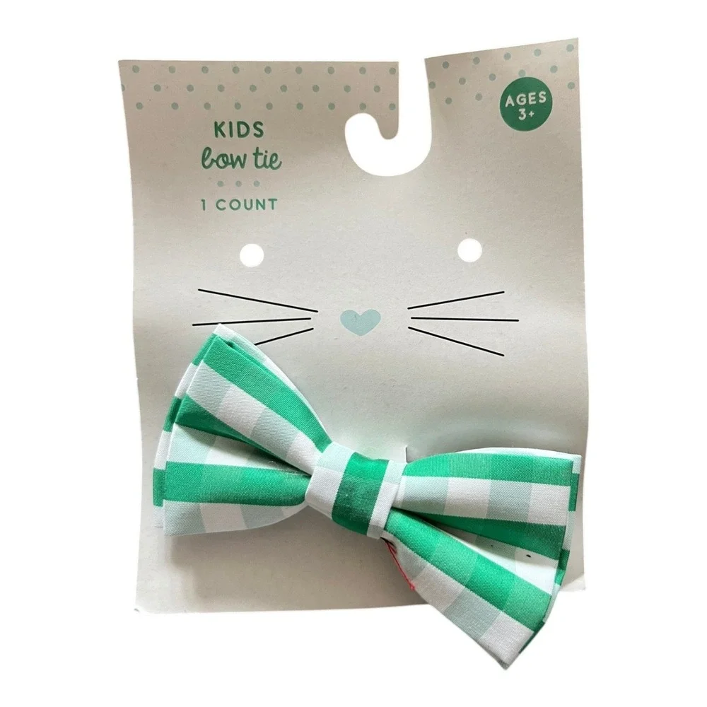 Bow Tie Set Kids OS Blue Green Brand New Gingham Check 2-Pack Accessory